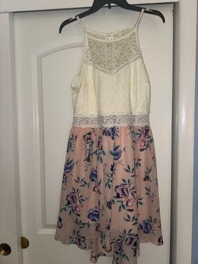 by & by Cream Lace Bodice Pink Floral High-Low Dress